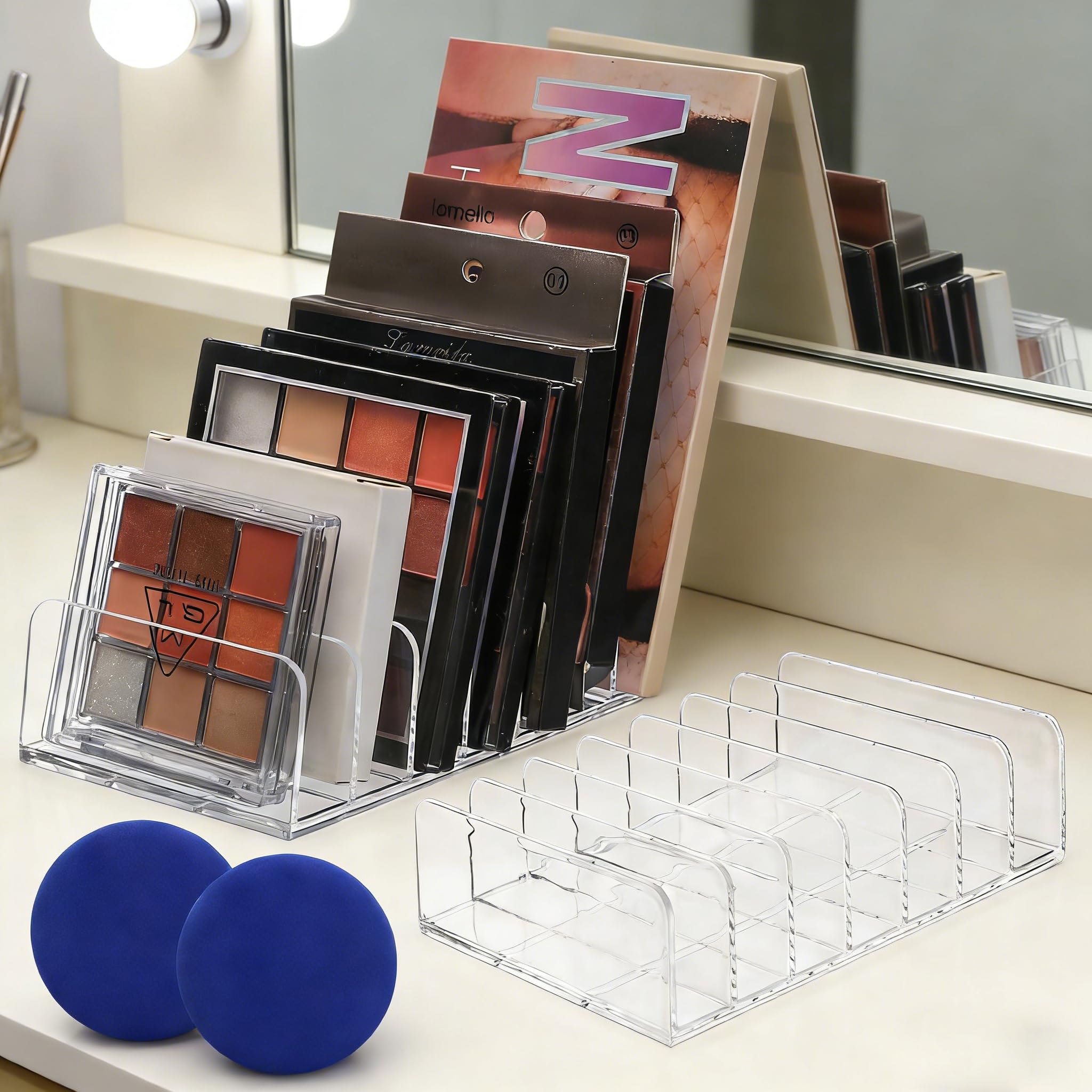 2 Pcs Eyeshadow Palette Organizer, Acrylic Makeup Storage Plate Pallets, Cosmetic Make Up Organizer, Plastic Acrylic With 7 Divided Sections for Vanity Bathroom Storage