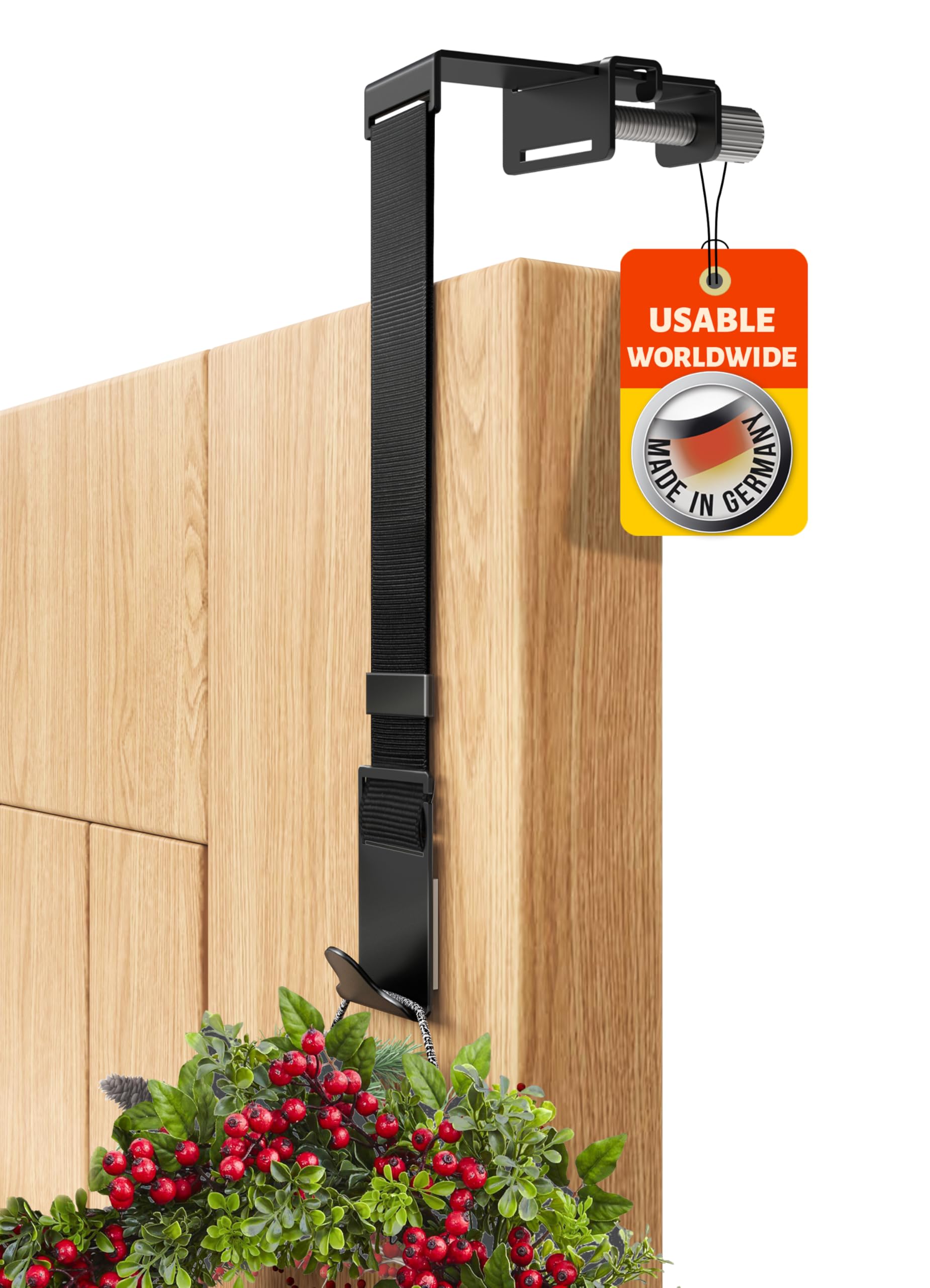 4smile Wreath Hanger for Front Door โ Black Wreath Hanger for Christmas, Easter and Halloween, Universal Decoration Holder, Front Door Dรฉcor Hooks