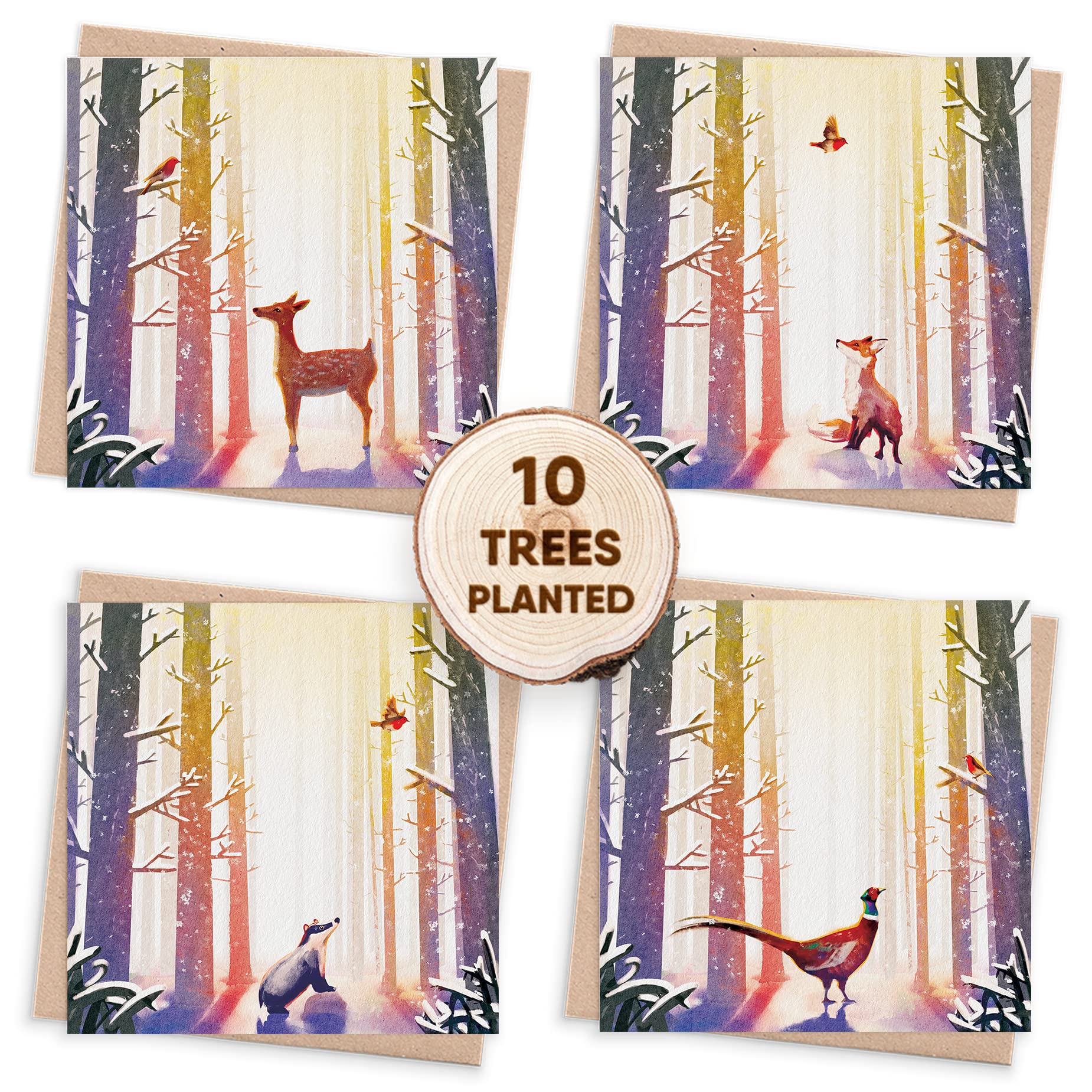 1 Tree Cards Eco Luxury Christmas Cards 2025 Pack - Recycled Boxed Xmas Greetings with 10 Trees Planted & Flower Seed Gifts - Winter Solstice Cards with British Wildlife - Robin & Horse