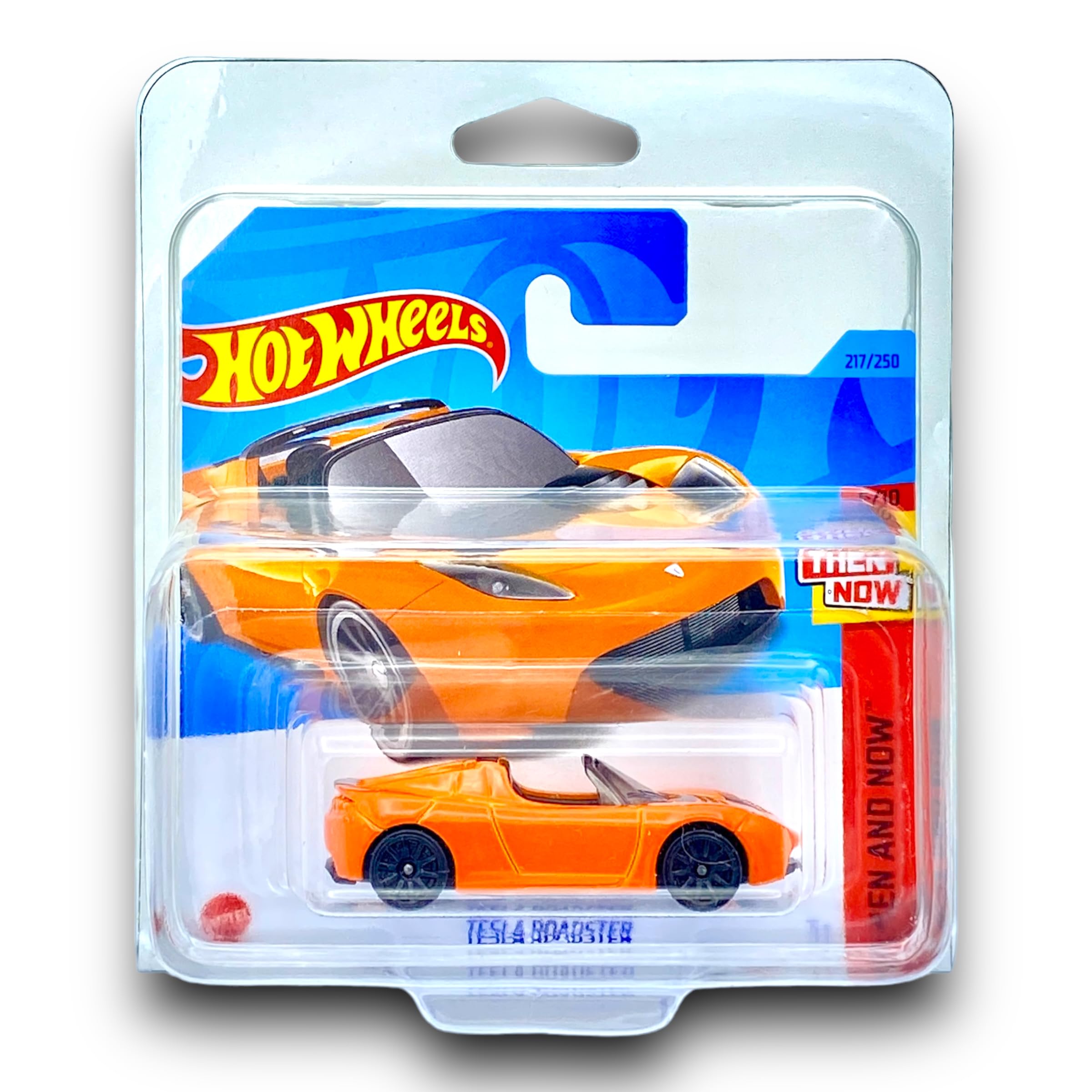 Hot Wheels Tesla Roadster (Orange) - 6/10 Then and Now - 2023-217/250 (Short Card) - COMES IN A KLAS CAR KEEPER PROTECTOR COLLECTORS CASE - HKJ44