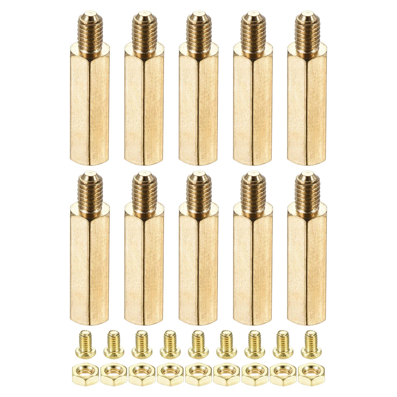 YOKIVE 10 Sets Brass Hex Threaded Spacer Screw Nut Kit, Spacer with Female-Male Thread | Raising the PCB Board, Great for Electronics Industries (M4 19+6mm)