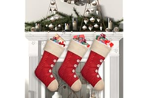 ELEGANTPARK Knit Christmas Stockings Set of 3 Large Plain Custom Xmas Holiday Fireplace Hanging Home Decoration Gifts for Family Kids Red