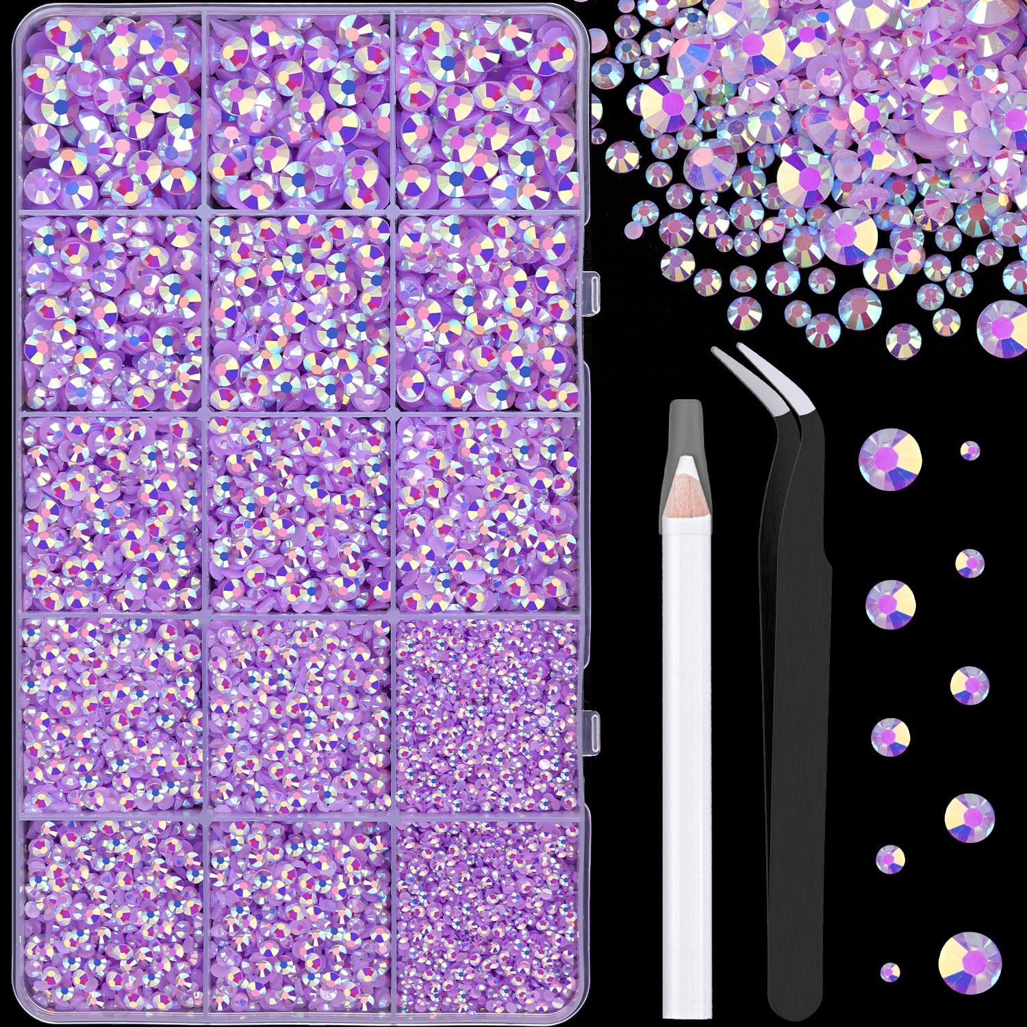 16000Pcs Resin Jelly Rhinestones with Tweezers for