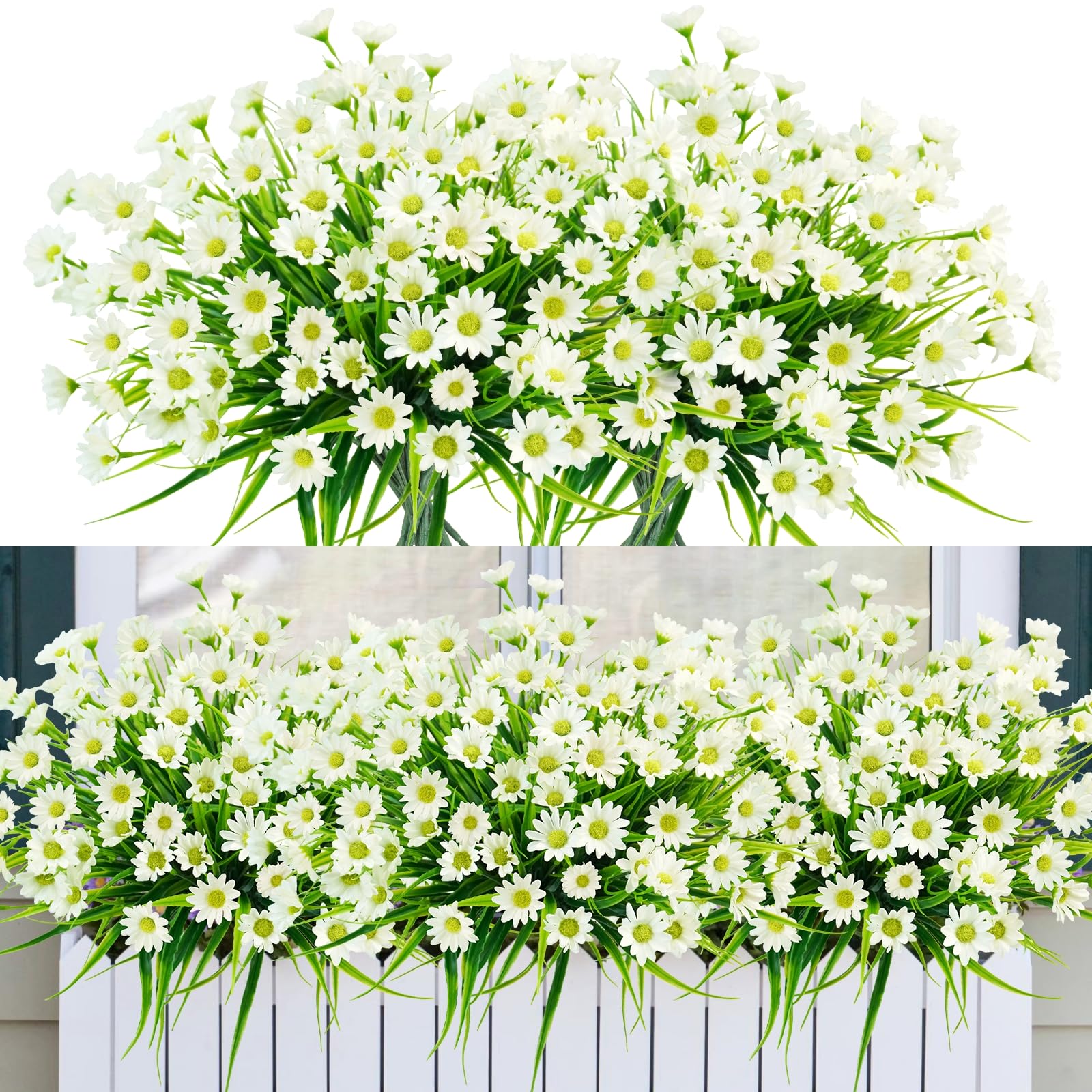 obbsie 12 Bundles Artificial Daisies Flowers Outdoor UV Resistant Fake ...