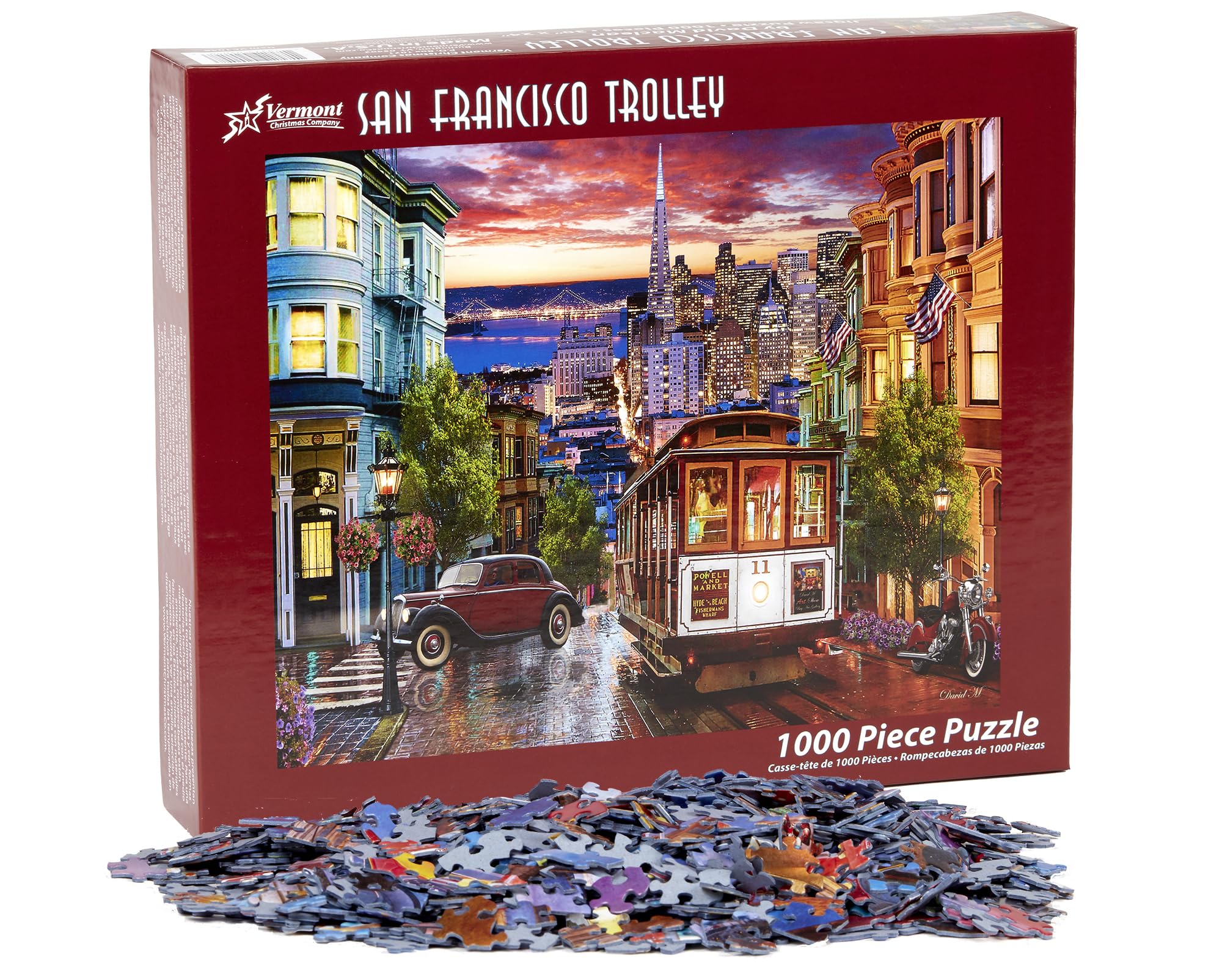 Vermont Christmas Company San Francisco Trolley Jigsaw Puzzle 1000 Piece - Family Time Jigsaw Puzzles for Adults with Large & Random Shaped Pieces - Display-Ready Fully Interlocking Puzzle (30”x24”)