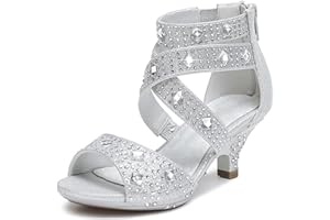 Dufannie Toddler Little Big Kid High Heels Flower Girls Party Dress Shoes Glitter Pump Sandals