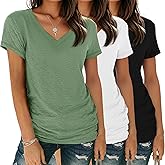 YGOODM Women's Basic T Shirts Pack V Neck Short Sleeve Tees Loose Fit Tshirts Summer Casual Fashion Soft Tee Tops S-XXL