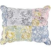 Greenland Home Emma Floral Patchwork Quilted Reversible Pillow Sham, King 20x36-inch, Gray
