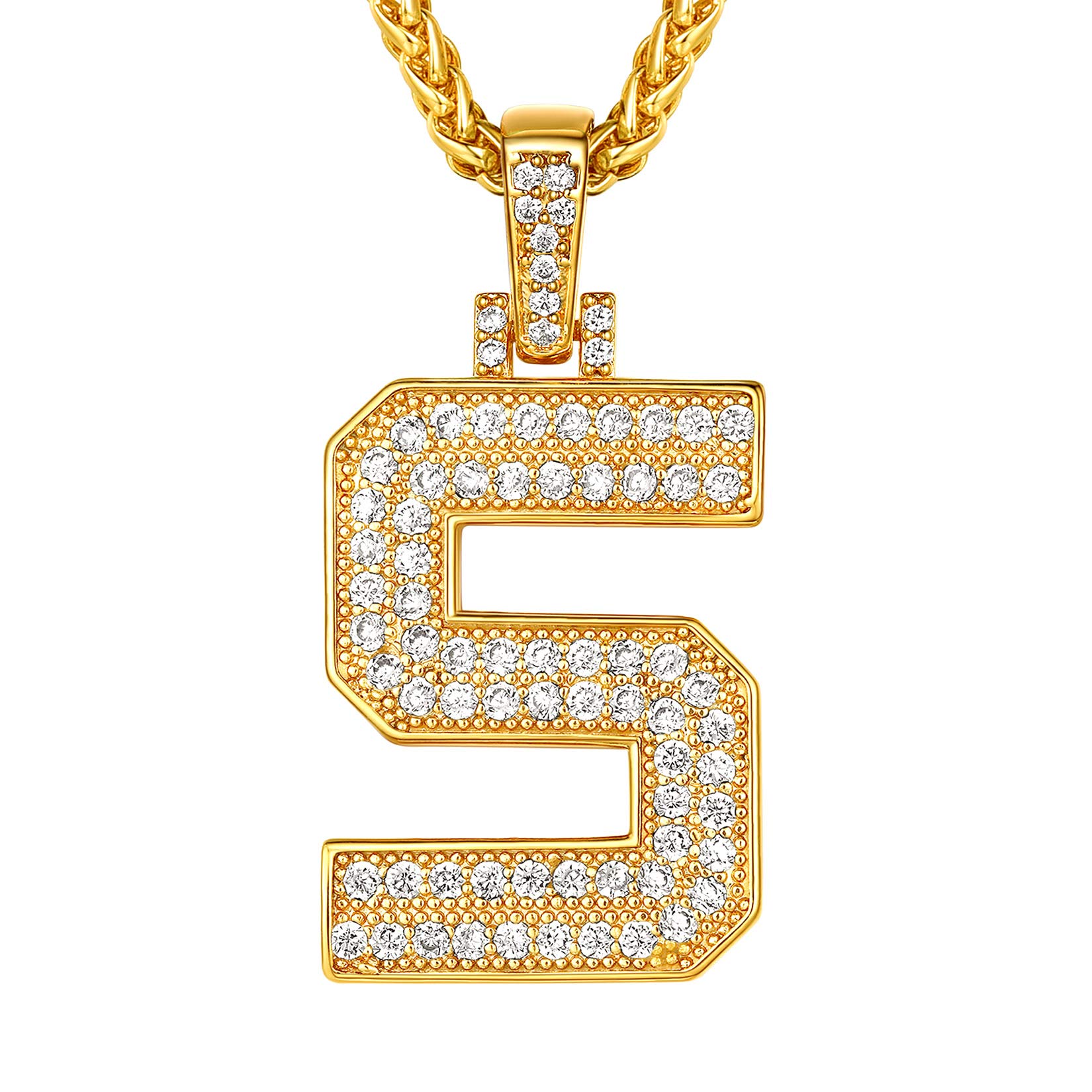 Suplight Micropave Simulated Diamond Bling Necklace, Gold Plated Cubic Zirconia S Alphabet Initial Letter Pendant Chain Necklace, Mens Hip Hop Bling Pendant Jewelry