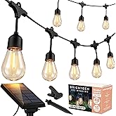 Brightech Ambience Pro Solar Powered Outdoor String Lights, 48 ft Commercial Grade Waterproof Patio Lights, Shatterproof LED String Lights for Outside, Porch - 15 Edison Bulbs, 1W Warm White