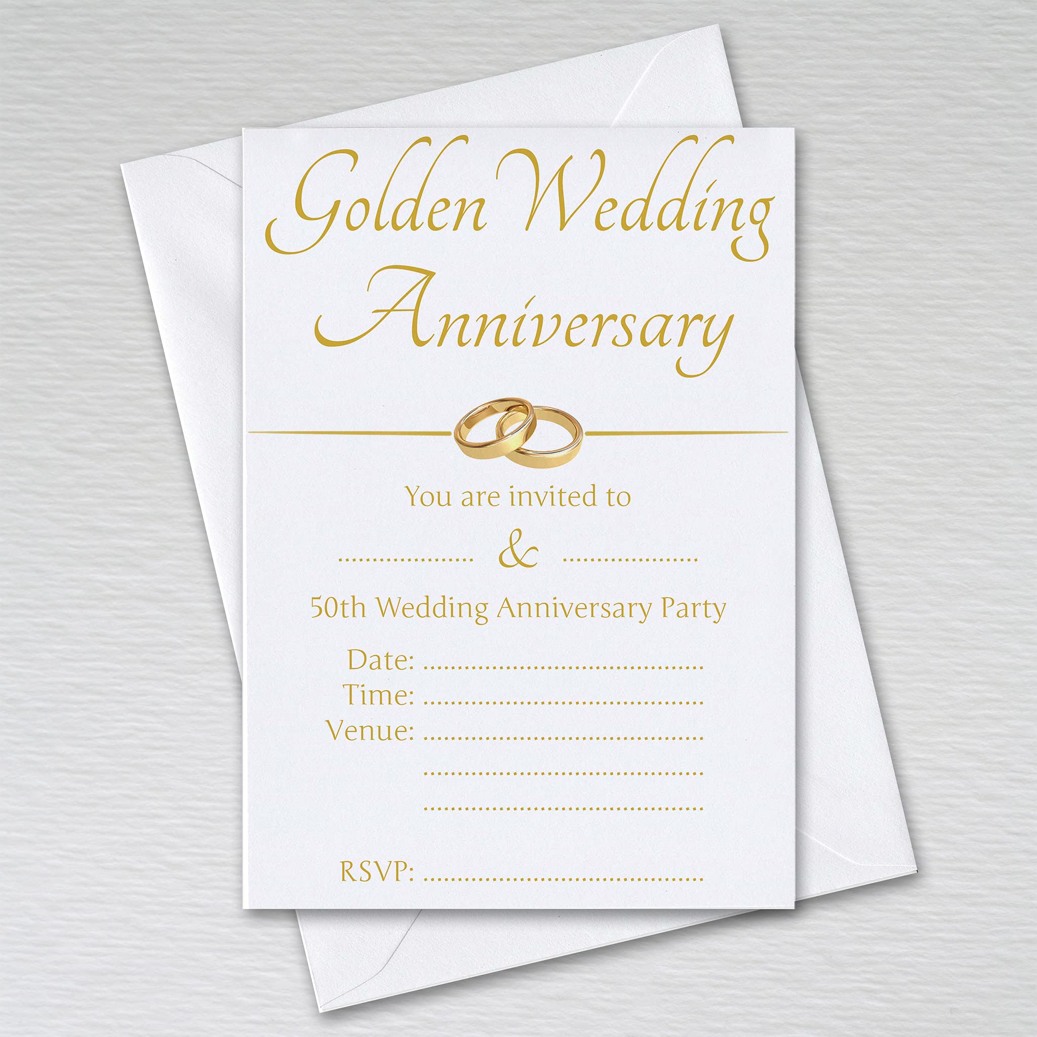 Pack of Golden Wedding Party Invitations with Envelopes Card Invites for 50th Wedding Anniversary 50 Years (Pack of 20 with Envelopes)