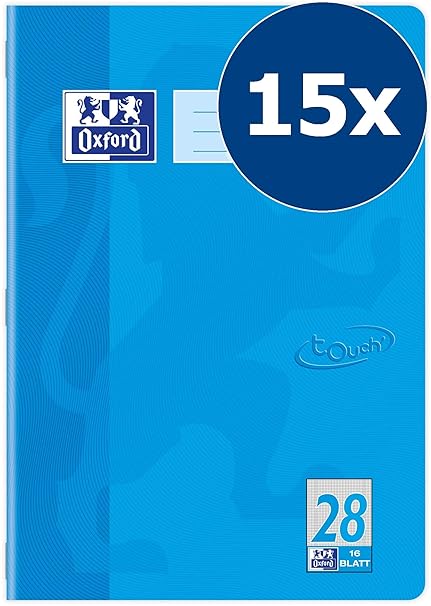 OXFORD 400104446 Schulheft Touch 15er Pack A4 16 Blatt kariert mit Doppelrand in der Farbe Blau mit abgerundeten Ecken