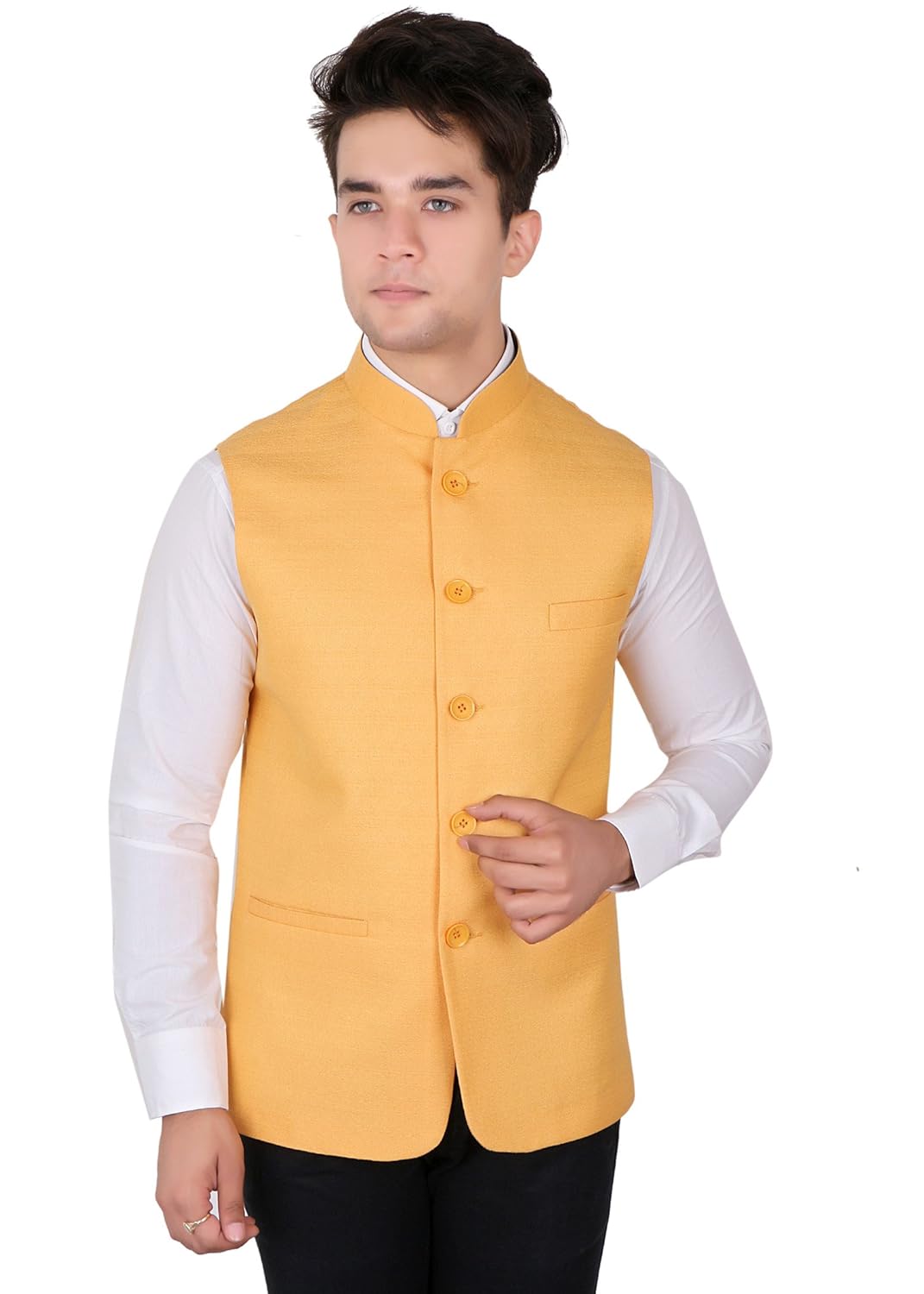 la rainbow casual silk blend yellow nehru jacket for men/boys