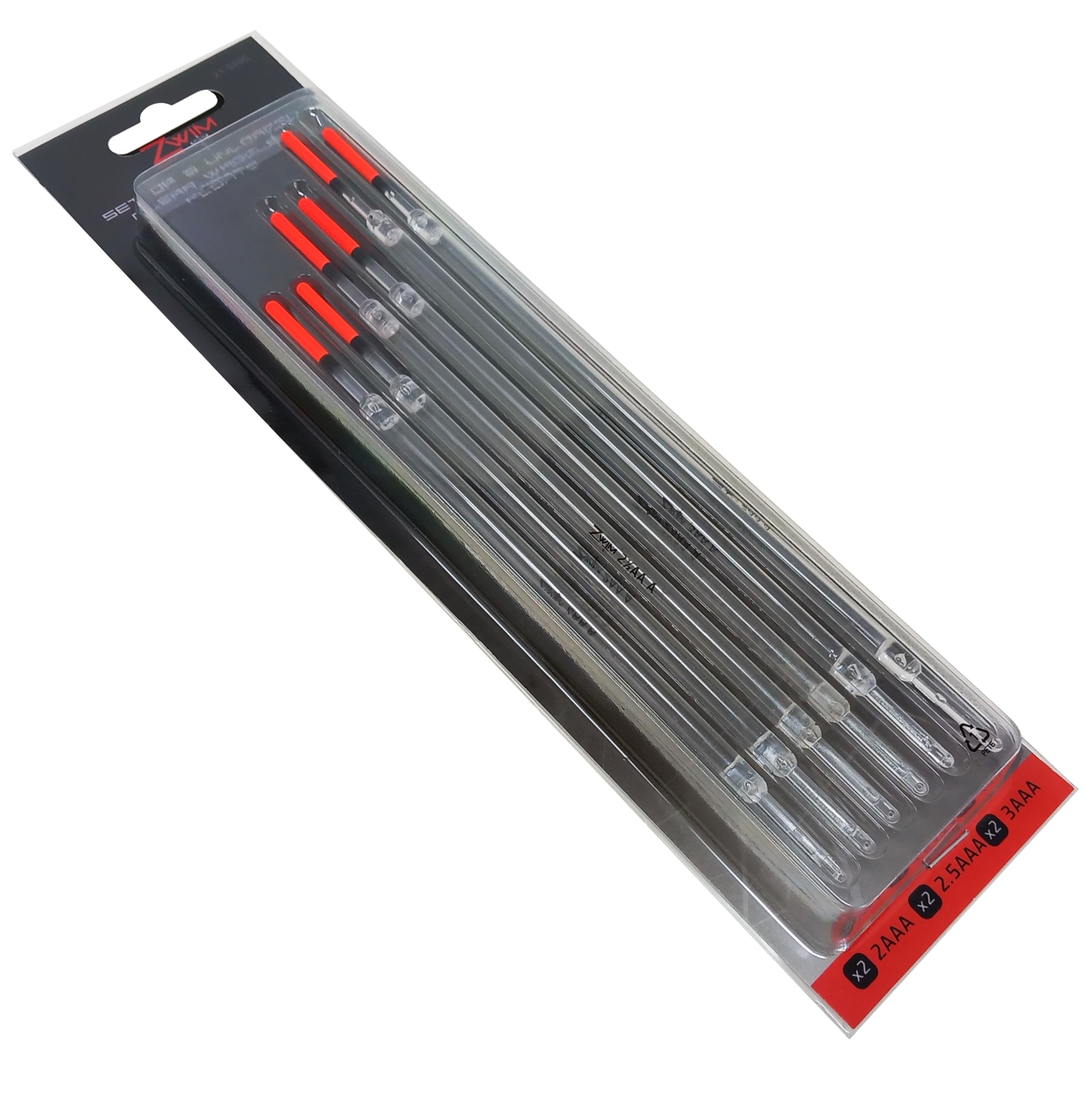 ZWIM Fishing - 6 Pack of Unloaded Waggler Floats Classic Clear Crystal with Hi-Viz Red Tips (13cm to 23cm) - For Most types of Coarse Fishing [21-0006]