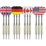 Steel Tip Darts Set (12-Pack) - Aluminum Shafts, Brass Barrels and National Flight Flags - United States, Canada, Germany, England - Professional or Beginner Throwing