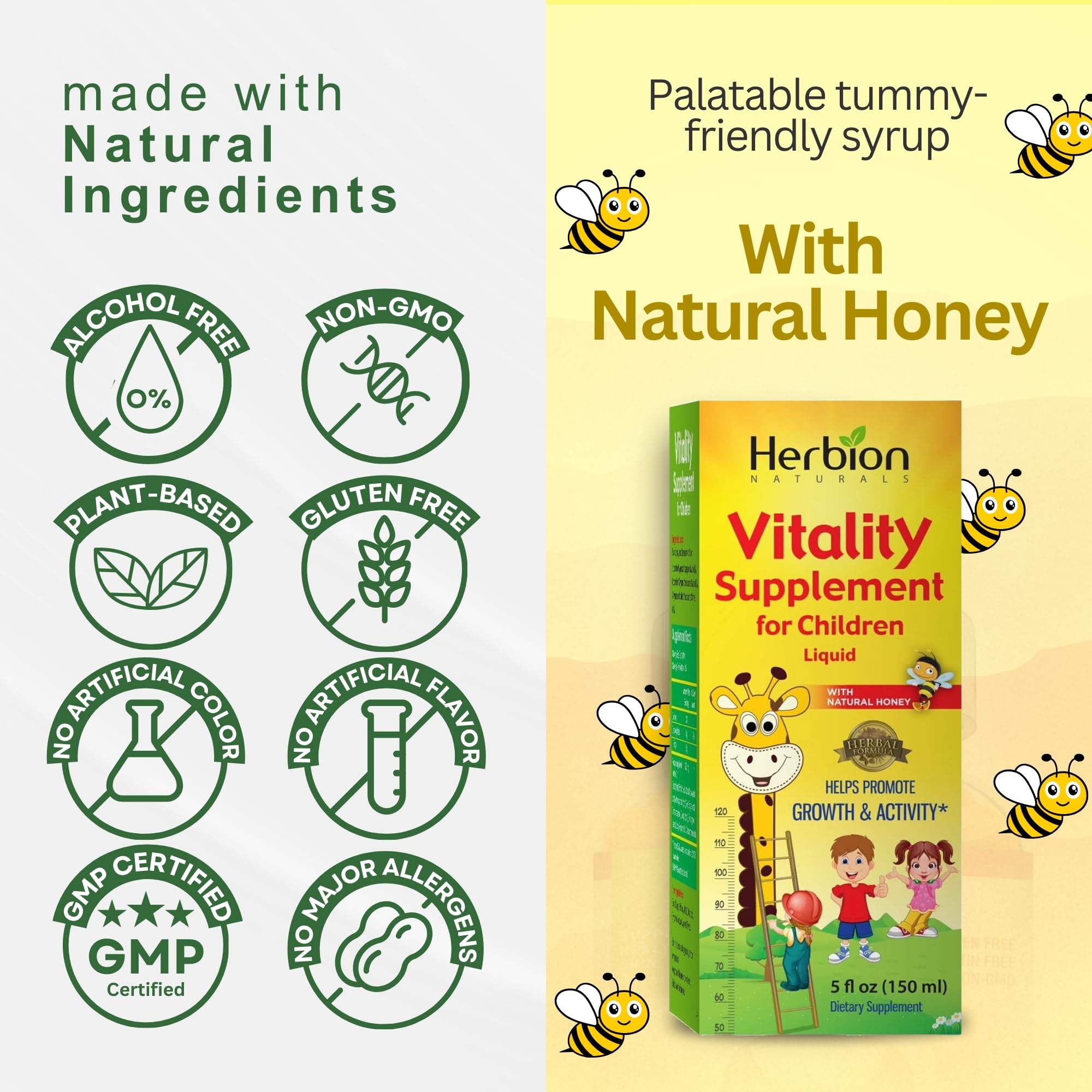 HERBION Naturals Vitality Supplement for Children, Promotes Growth and Appetite, Relieves Fatigue, Improves Mental & Physical Performance, for Kids 1 Year & Above, 5 Fl Oz (Pack of 1)