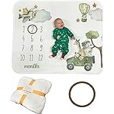 Tiny Treasures Baby Monthly Milestone Blanket Unisex | Soft Fleece, Safari Design | Newborn Photography Backdrop | Neutral Pastel Colors | 48" x 40