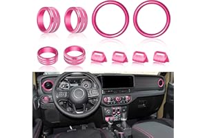 SENSHINE Knob Cover for Jeep Wrangler JL JLU Accessories 2024 2025 Gladiator JT 2024 2025 Window Switch Button Cover Volume Radio Headlight Switch Knob Covers AC Vent Outlet Trim Rings, 10 Pcs (Pink)