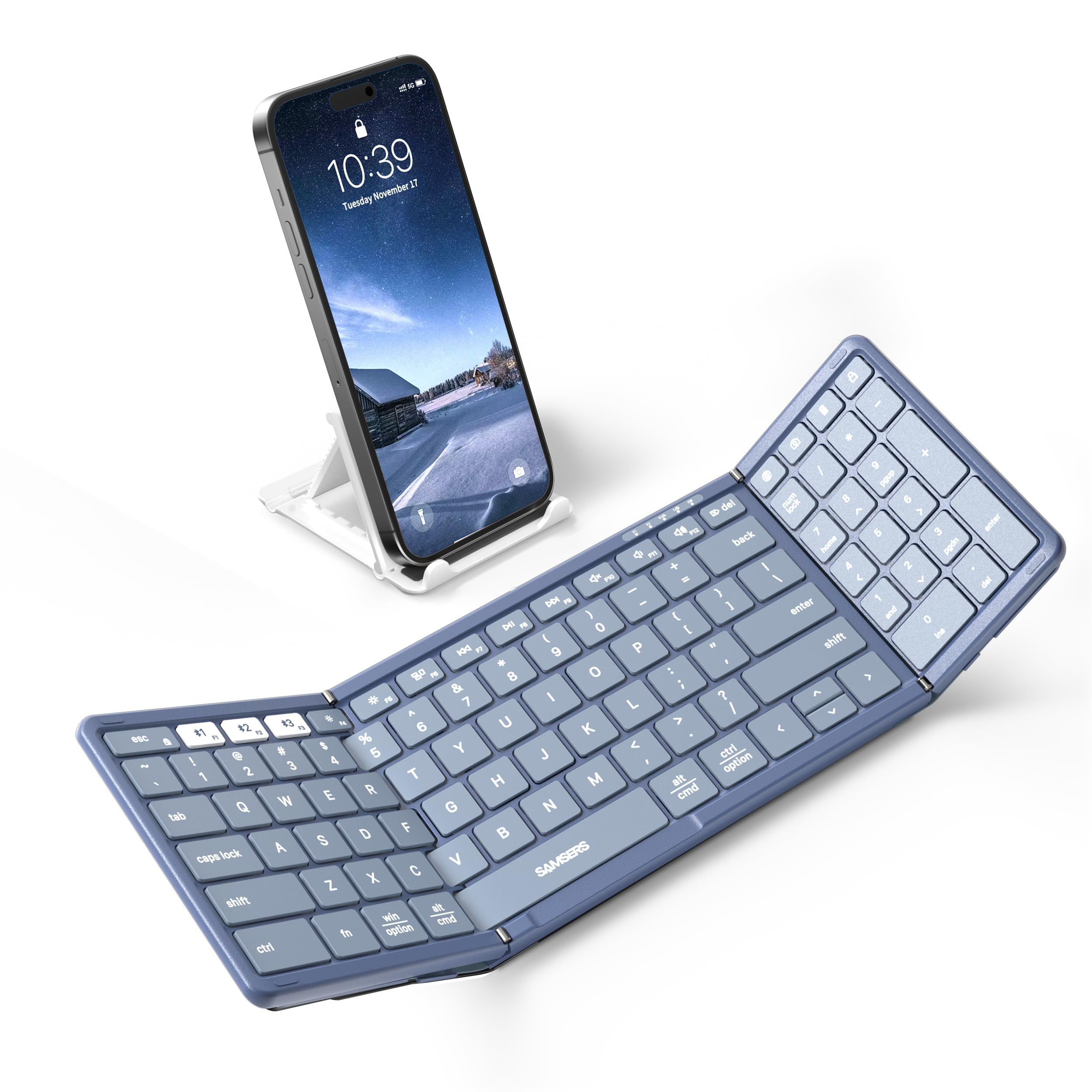 Photo 1 of Samsers Foldable Bluetooth Keyboard with Numeric Keypad, Full-Size Wireless Folding PU Leather, Portable Travel for iOS Android Windows Mac OS, Support 3 Device(BT5.1 x 3) Blue
