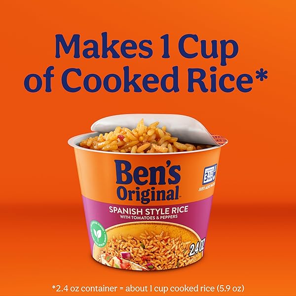 BEN’S ORIGINAL SPANISH STYLE RICE SINGLE SERVE CUP, SNACK OR SIDE, MICROWAVE IN 3.5 MINUTES, 2.4 OZ