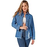 roswear Women’s Denim Shirt Long Sleeve Fringe Casual Distressed Jean Shirts Fall Clothes