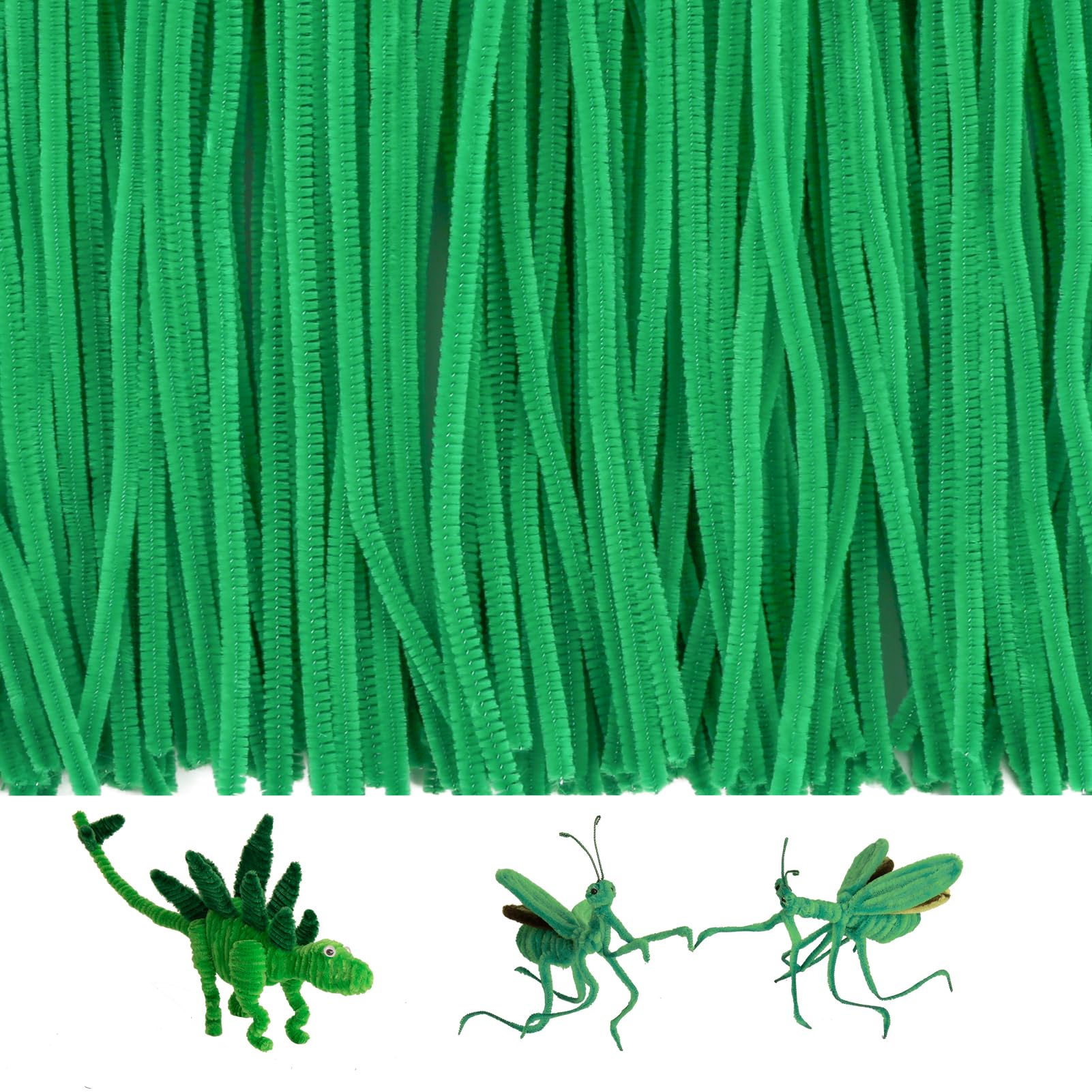 Caydo 200 Pieces Green Pipe Cleaners Craft Chenille Stems for Kids DIY Art Craft Projects Christmas Decorations(6 mm x 12 inch)