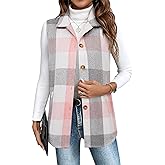 Zeagoo Plaid Vest for Womens Casual Sleeveless Flannel Jacket Lapel Button Down Shirt with Pockets 2025 Fall Clothes