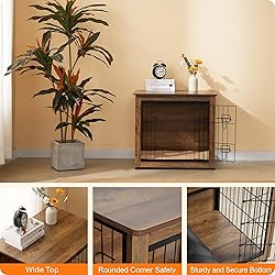 DWANTON Dog Crate Furniture with Cushion, Wooden