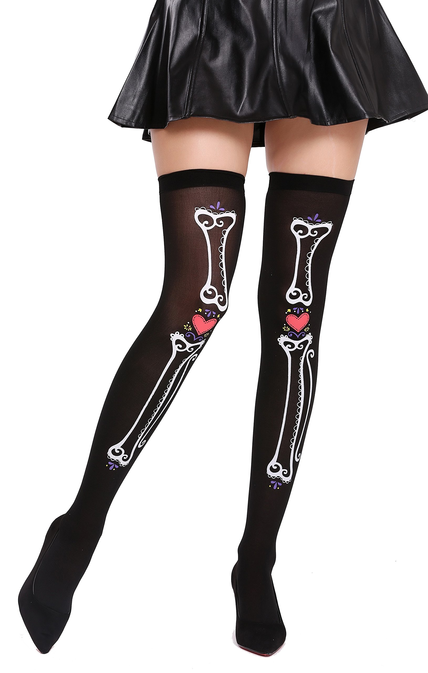 dressmeup DRESS ME UP - BB-027-black socks stockings women's stockings black bones heart Day of the living dead Mexico