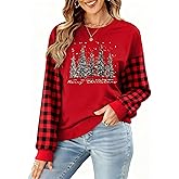RECUTEWU Christmas Shirts for Women: Merry and Bright T-Shirt Long Sleeve Holiday Xmas Pullover Graphic Tees
