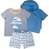 3 Piece Short Sleeve Top, Short and Hoodie Set for Infant Baby Boys, Girls, Unisex
