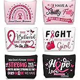 SEPGLITTER 6 Pack Breast Cancer Awareness Make up Bags, Pink Ribbon Cosmetic Canvas Bags Breast Cancer Support Travel Toiletry Organizer with Zipper Bag Breast Cancer Survivor Gifts for Women Activity