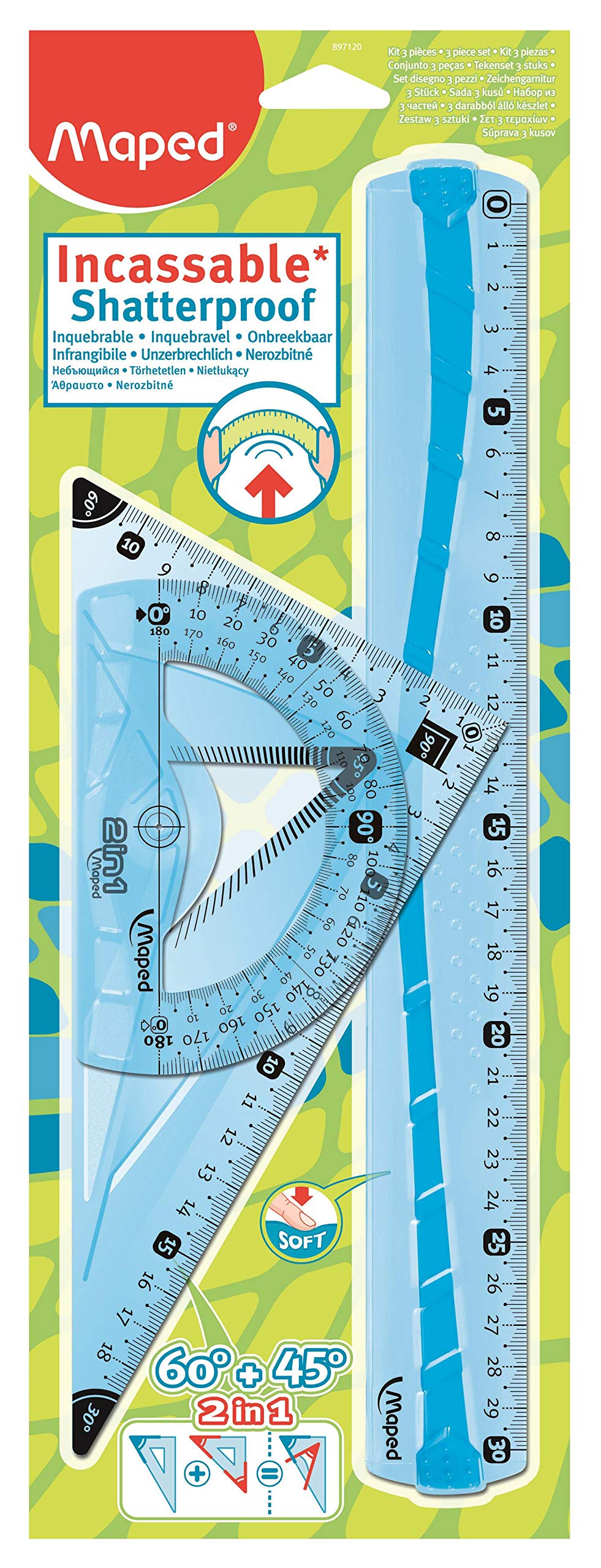 Maped Shatterproof Geometry Set (3 Piece) - Blue/Green