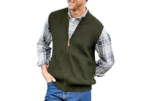 Ryannology Mens Full Zip Up Sweater Vest Knitted Cardigan Slim Fit Casual Warm Sleeveless Outerwear with 2 Pockets