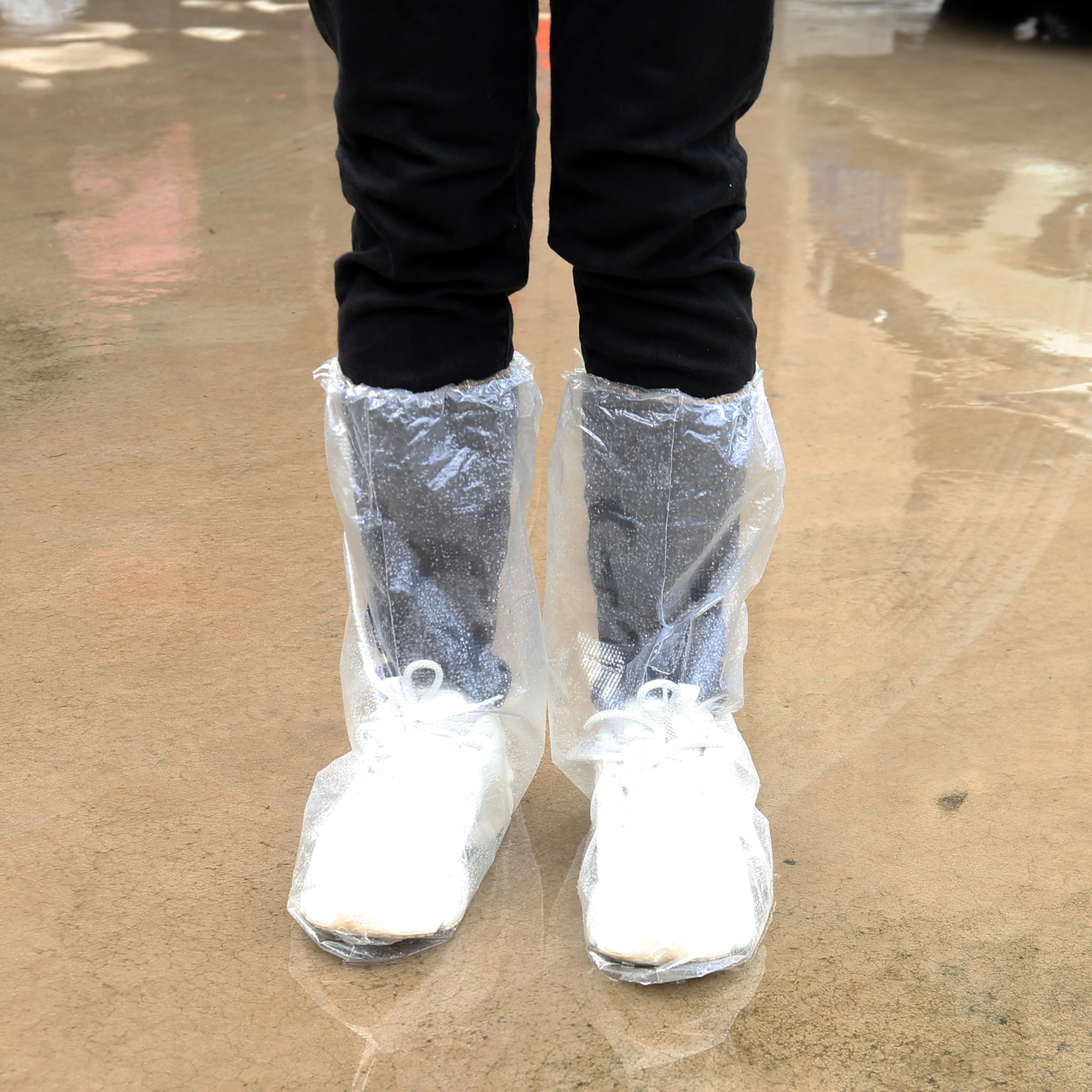 Photo 1 of 10 Pairs Disposable Waterproof Shoe Covers – Thick Clear PE Boot Covers for Rain, Mud, and Cleaning – Rain Shoe Covers for Indoor Outdoor Use, Travel, Farm, Household Tasks (tall)