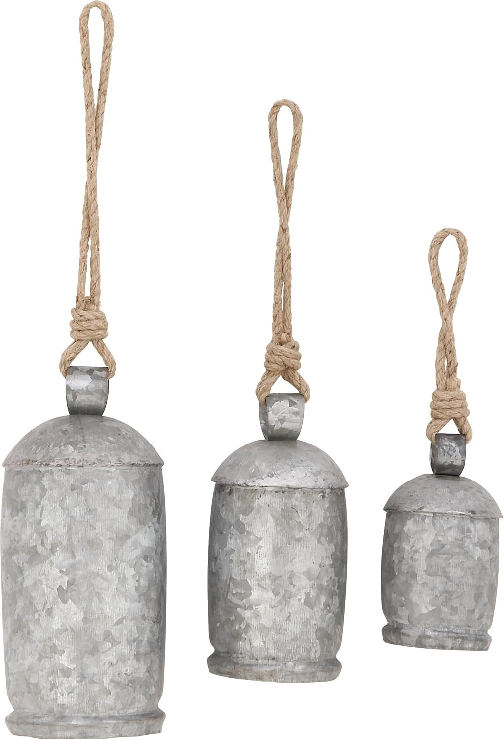 Deco 79 27325 Cow Bell Wind Chimes with Clappers Rope Hangers, 12" x 15" x 20", Gray