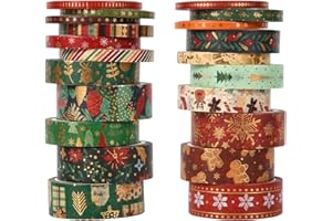 21 Rolls Christmas Washi Masking Tape, Snowflake Deer Christmas Tree Gingerbread Man Striped Pattern Self-Adhesive Holiday Wa