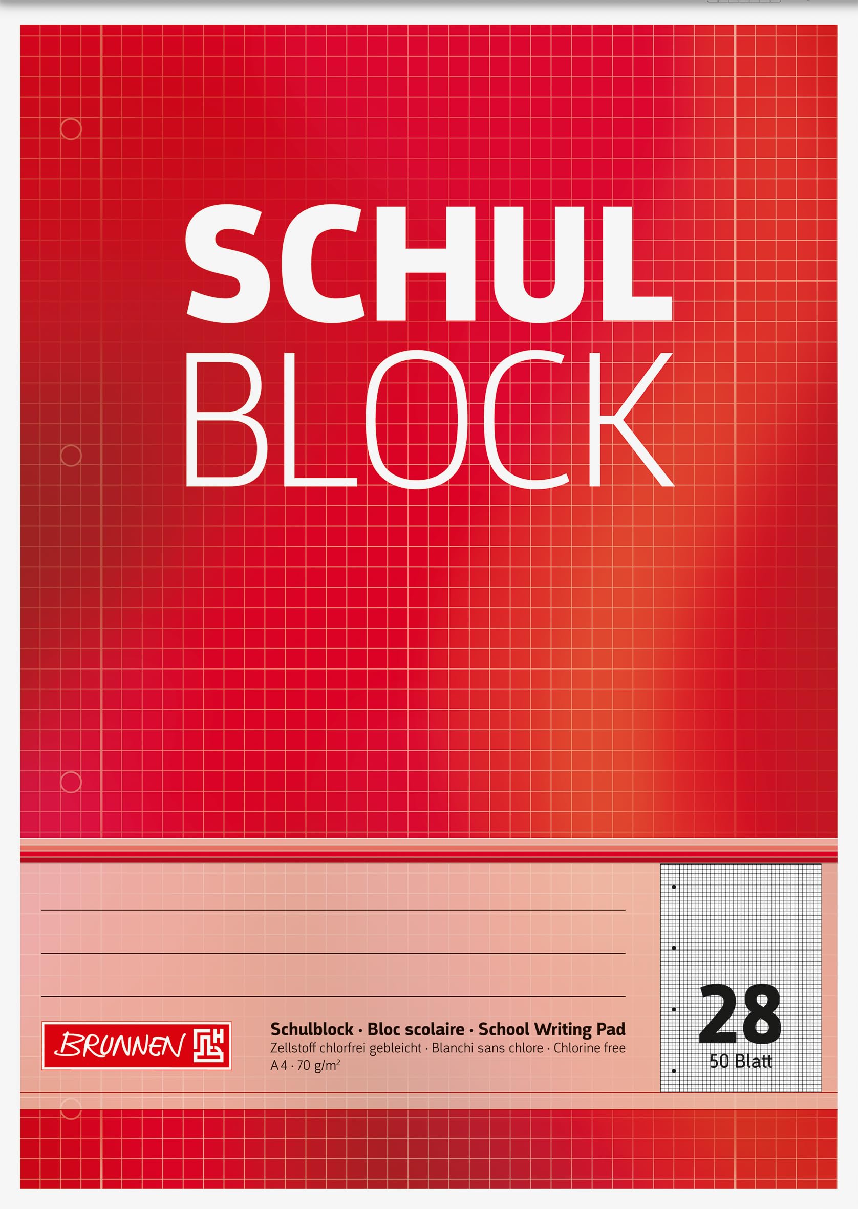 Brunnen 1052528 Schoolpad/Notepad (A4 50 Sheets Squared with margins, Ruled 28 Perforated 70 g/m² top glued).