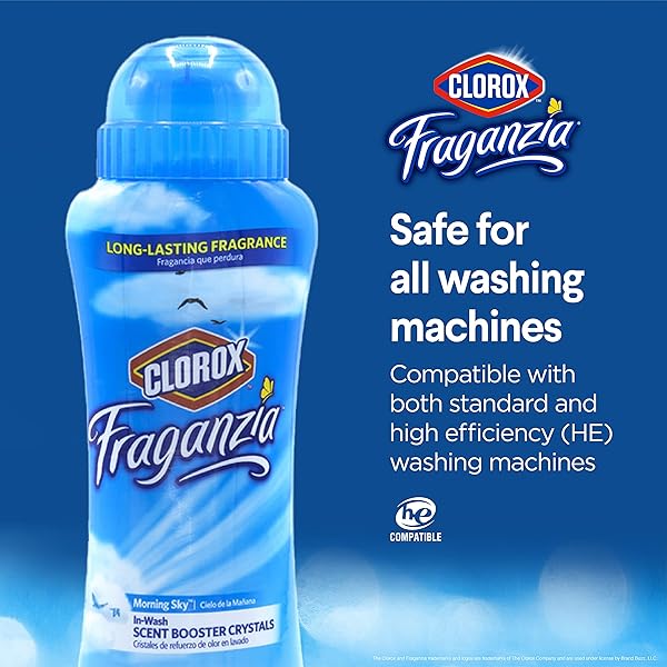 CLOROX FRAGANZIA LAUNDRY SCENT BOOSTER CRYSTALS IN MORNING SKY SCENT – SCENTED IN-WASH FRESHENER BEADS FOR FRESH, CLEAN, GREAT SMELLING CLOTHES AND LINENS, 18 OZ – 2 PACK
