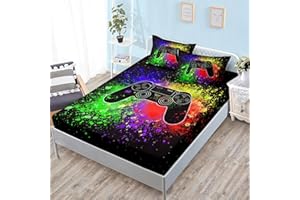 HOSIMA Gaming Bedding Gamepad Fitted Sheet Twin Size and Gamer Bedding Sets for Boys Used to Gamer Room Decor,1 Fitted Sheet+2 Pillowcases.
