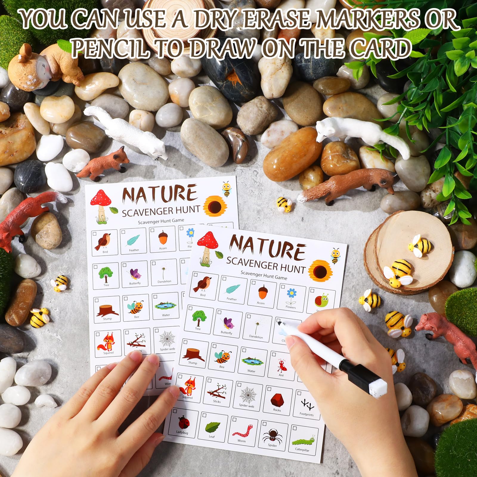 Hoolerry 30 Pcs Nature Scavenger Hunt for Kids Car Scavenger Hunt Cards Road Trip and Travel Activities Camping Games Outdoor Indoor Seek Activity for Kids Adults(Nature)