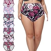 Feihtl Womens Underwear Plus Size Panties XL-5XL 7 Pack Ladies Briefs Mid High Waist Floral Underwear Undies