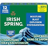 Irish Spring Moisture Blast Deodorant Bar Soap for Men, 3.7 oz (12 Pack) | Deep Clean Body Soap Bar and Face Cleanser, Soap Bar, Deodorant Soap, Paraben-Free, Phthalate Free, Flaxseed Oil