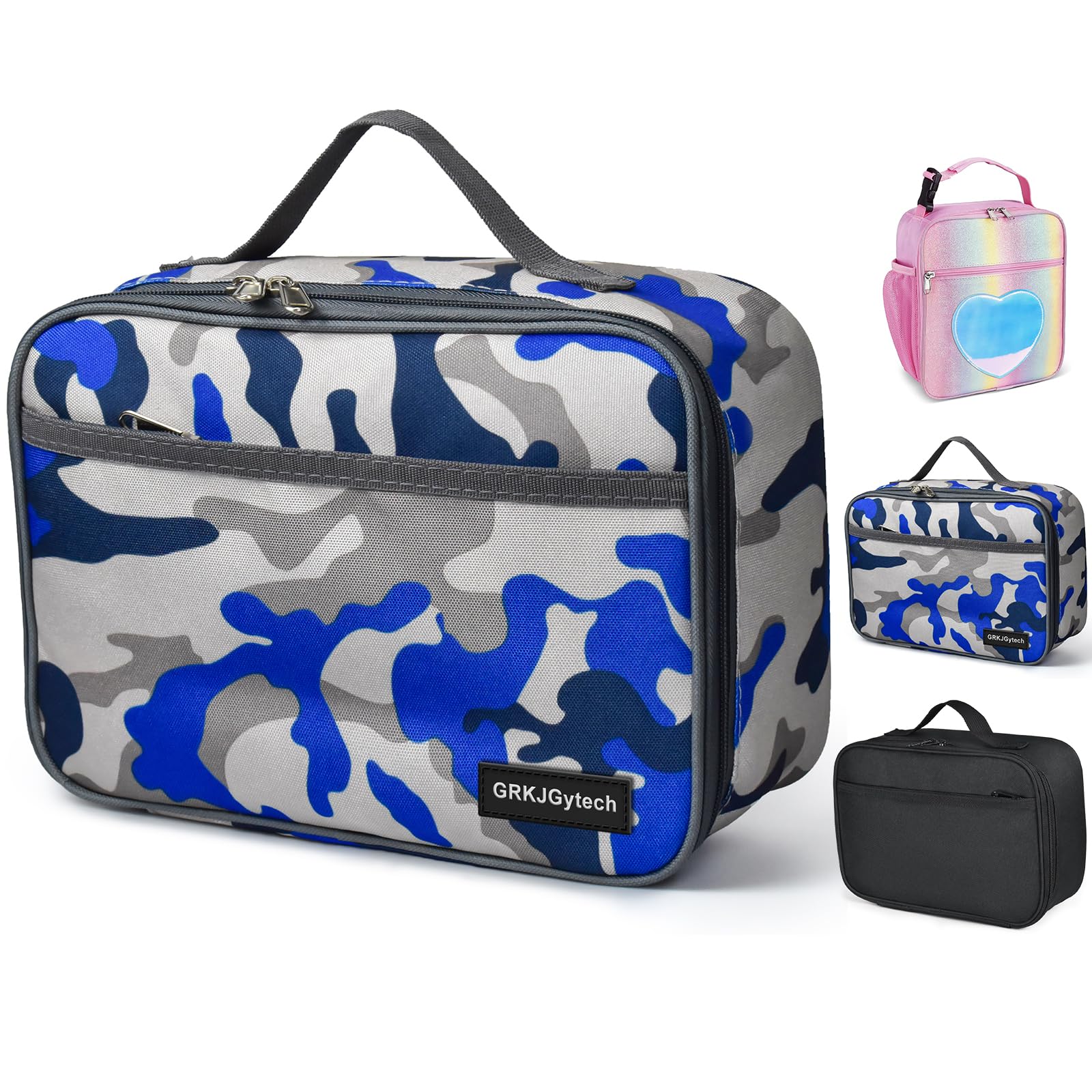 GRKJGytech Insulated Lunch Bag for Men Kids, Portable Leakproof Food Drink Camo Cooler Bag for Boys Girls Pack Lunch Box for Work School Picnic Camping(Camo Blue)