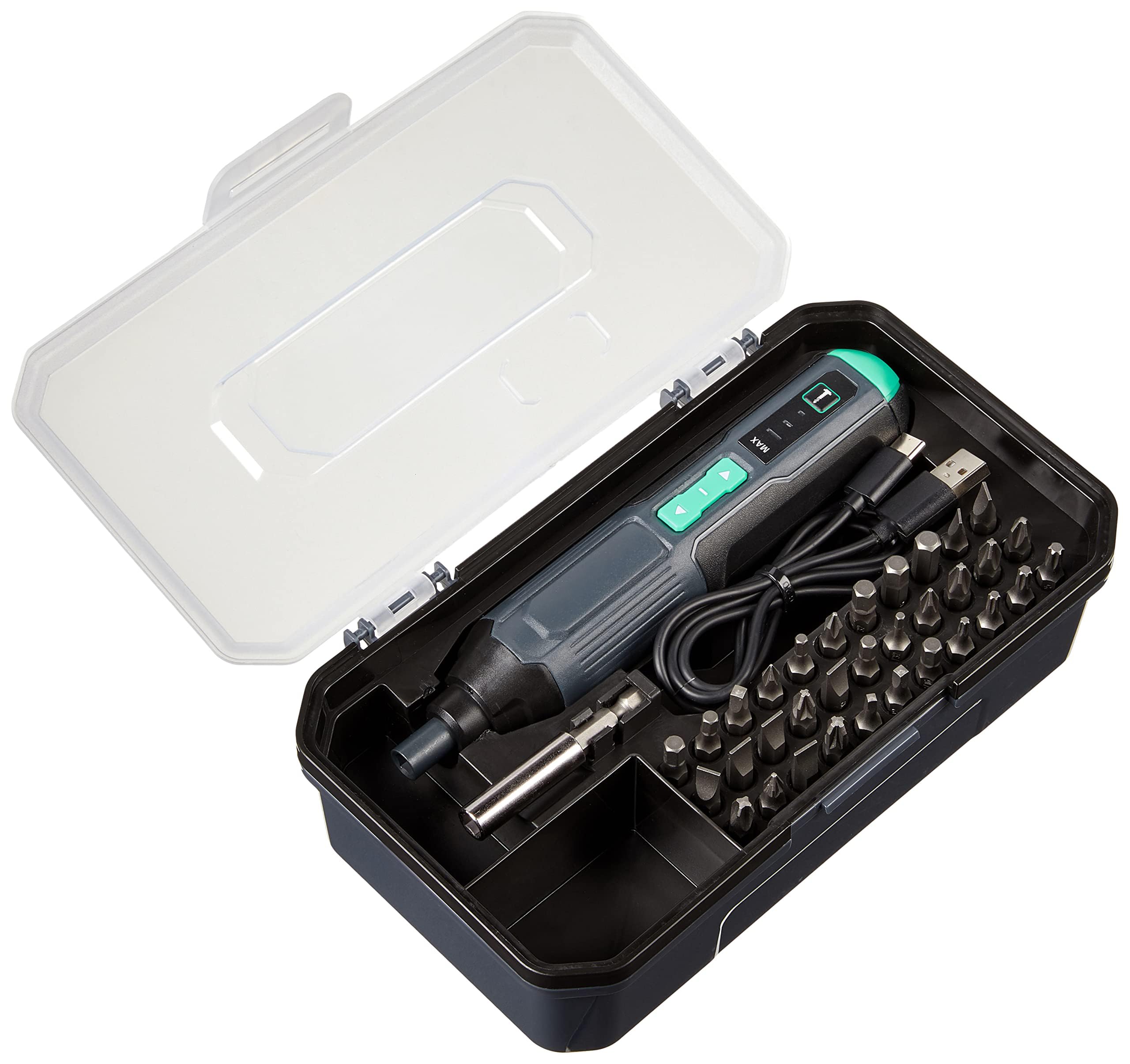 Amazon Basics by SKIL Akku-Schraubendreher, wiederaufladbar, 3,6 V (4V max) mit 34-teiligem Bit-Set und USB-Kabel 3
