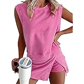 Two Piece Skirt Sets for Women Summer Travel Outfits Tennis Skirt Crew Neck Top Workout Tracksuits Short Sets