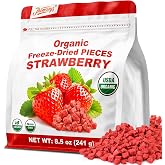Organic Freeze Dried Strawberries Pieces, Dehydrated Fruit &amp; Dry Berries | For Breakfast Cereal Dessert Salad Yogurt Baking Decoration Portable No Sugar Added Fruit, Non GMO Gluten Free Vegan 8.5 oz
