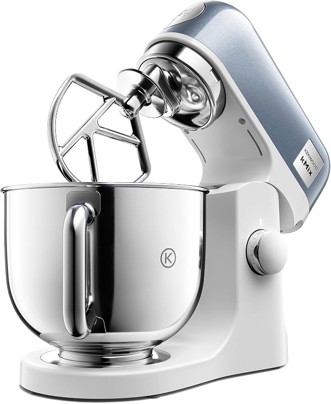 kMix - Robô de pastelaria multifunções com taça de aço inoxidável de 5 L, motor de 1000 W, corpo metálico, kit de pastelaria, 3 acessórios e tampa splash, azul (KMX760ABL)
