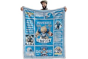 CusFuk Detroit Football Fans Plush Throw Sherpa Throw Blanket, Football Style Travel Blanket，Gifts for Men Women Boys Kids Fans Football Lovers 50" X 60"