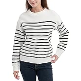 Tronjori Womens Striped Jacquard Crewneck Sweaters Pullover Casual Fall Winter Long Sleeve Knit Tops